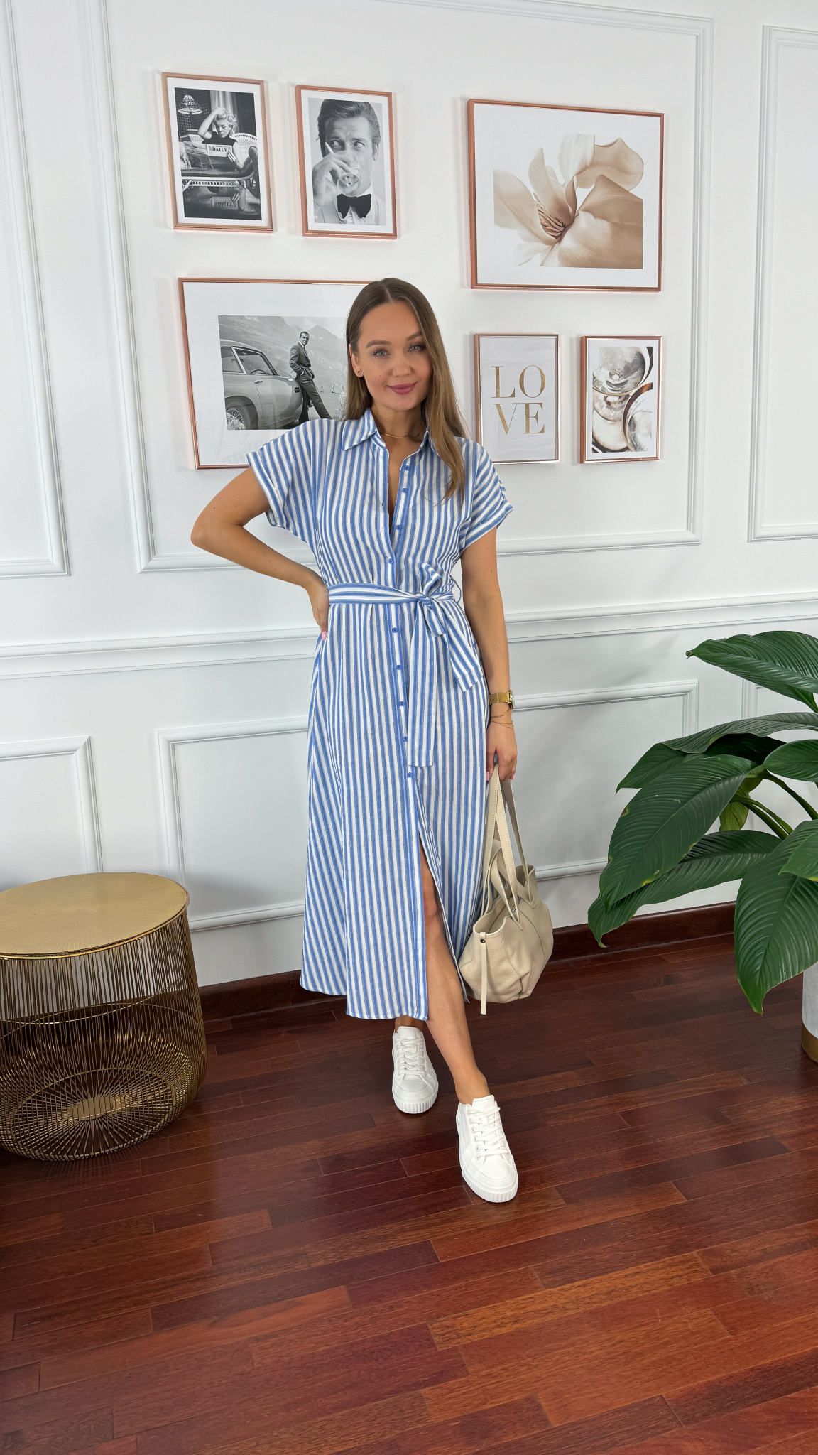 Bawełniana szmizjerka maxi Kate niebieska Bawełniana szmizjerka maxi Kate niebieska