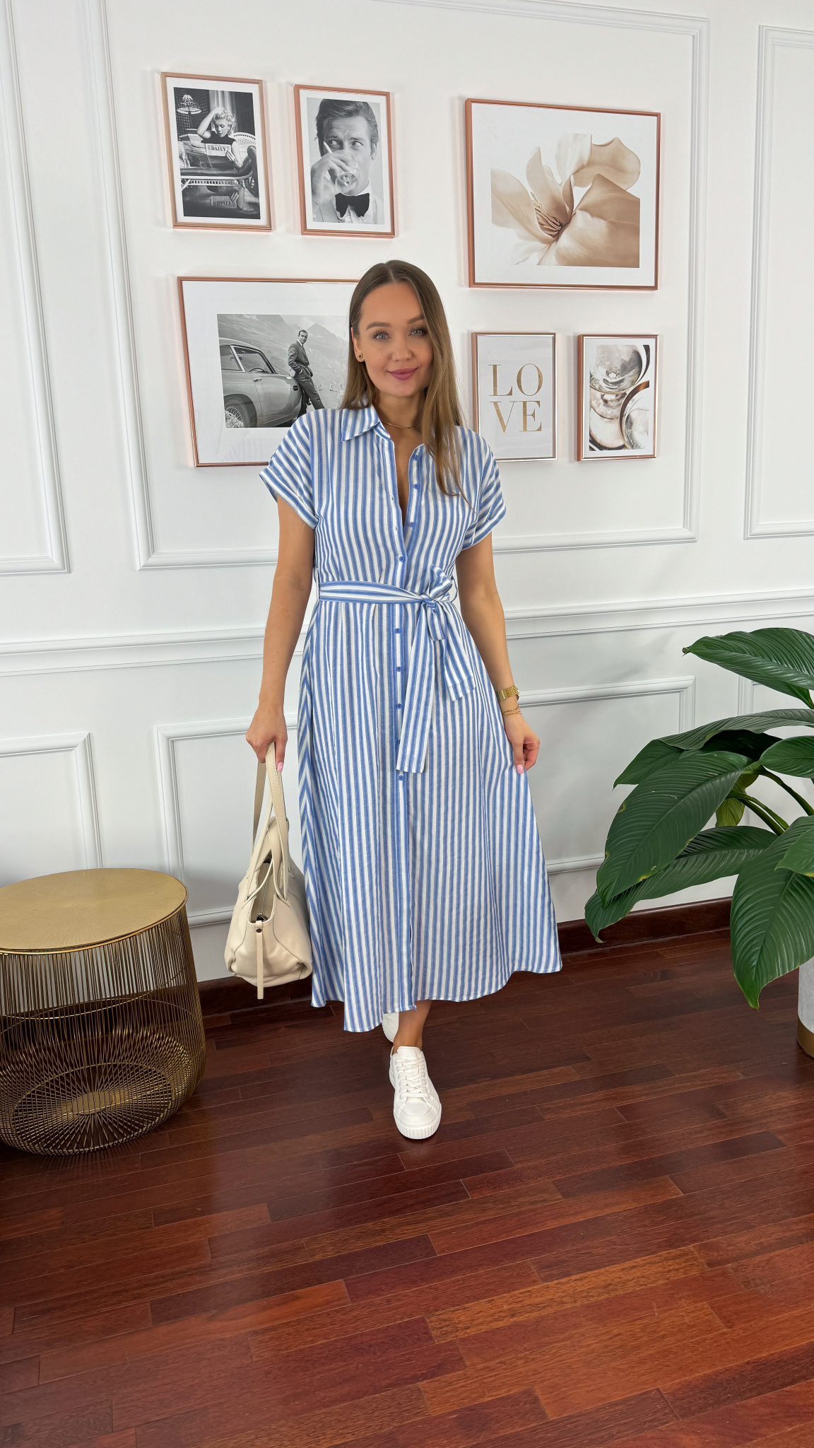 Bawełniana szmizjerka maxi Kate niebieska Bawełniana szmizjerka maxi Kate niebieska