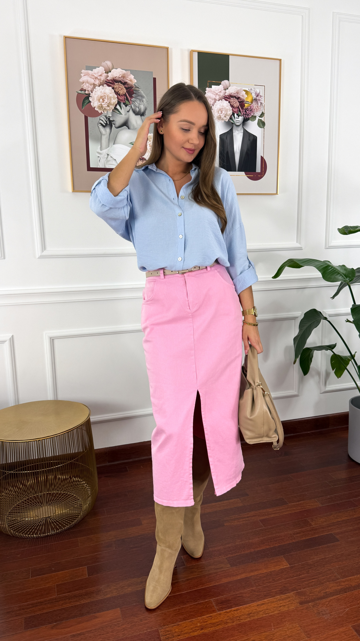 Spódnica midi Simo denim różowa Spódnica midi Simo denim różowa