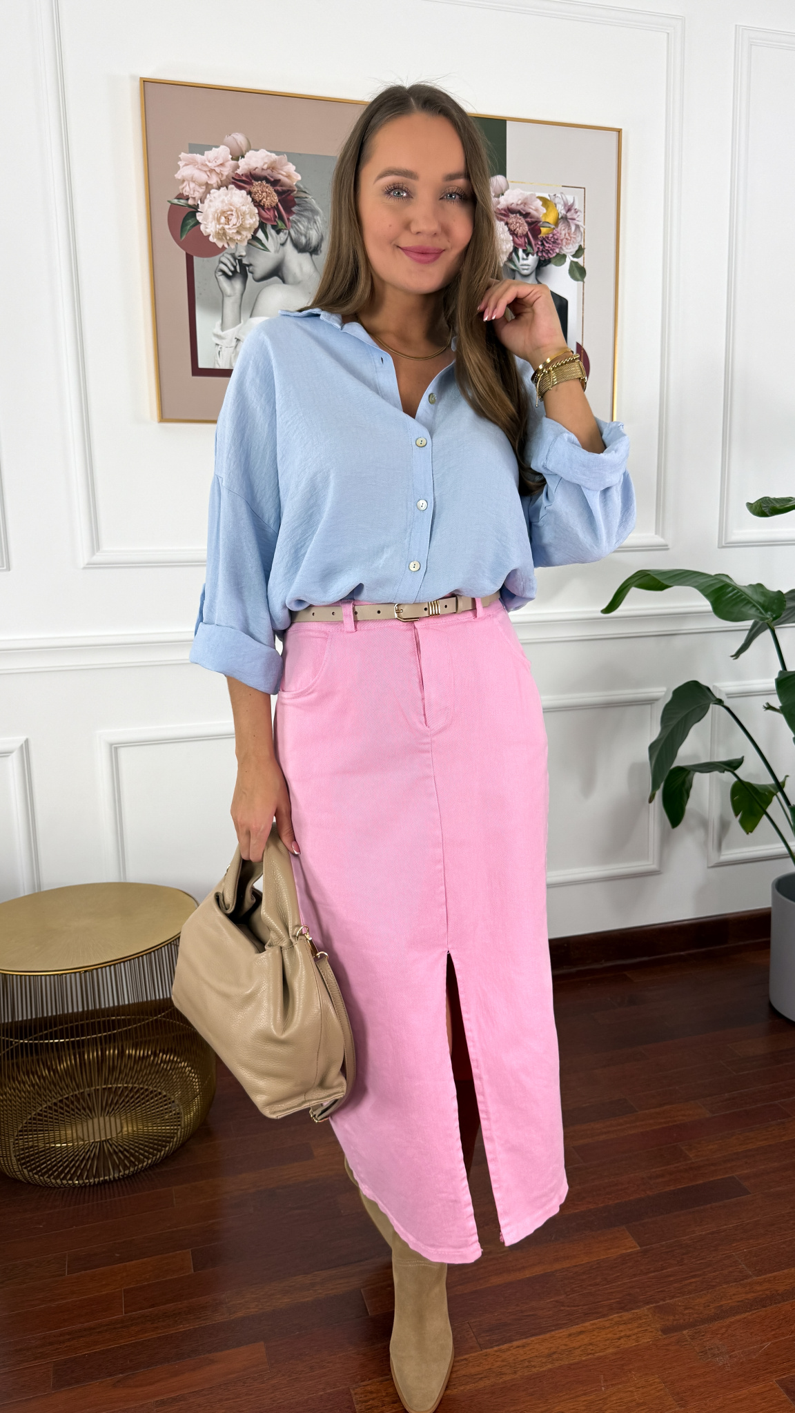 Spódnica midi Simo denim różowa Spódnica midi Simo denim różowa