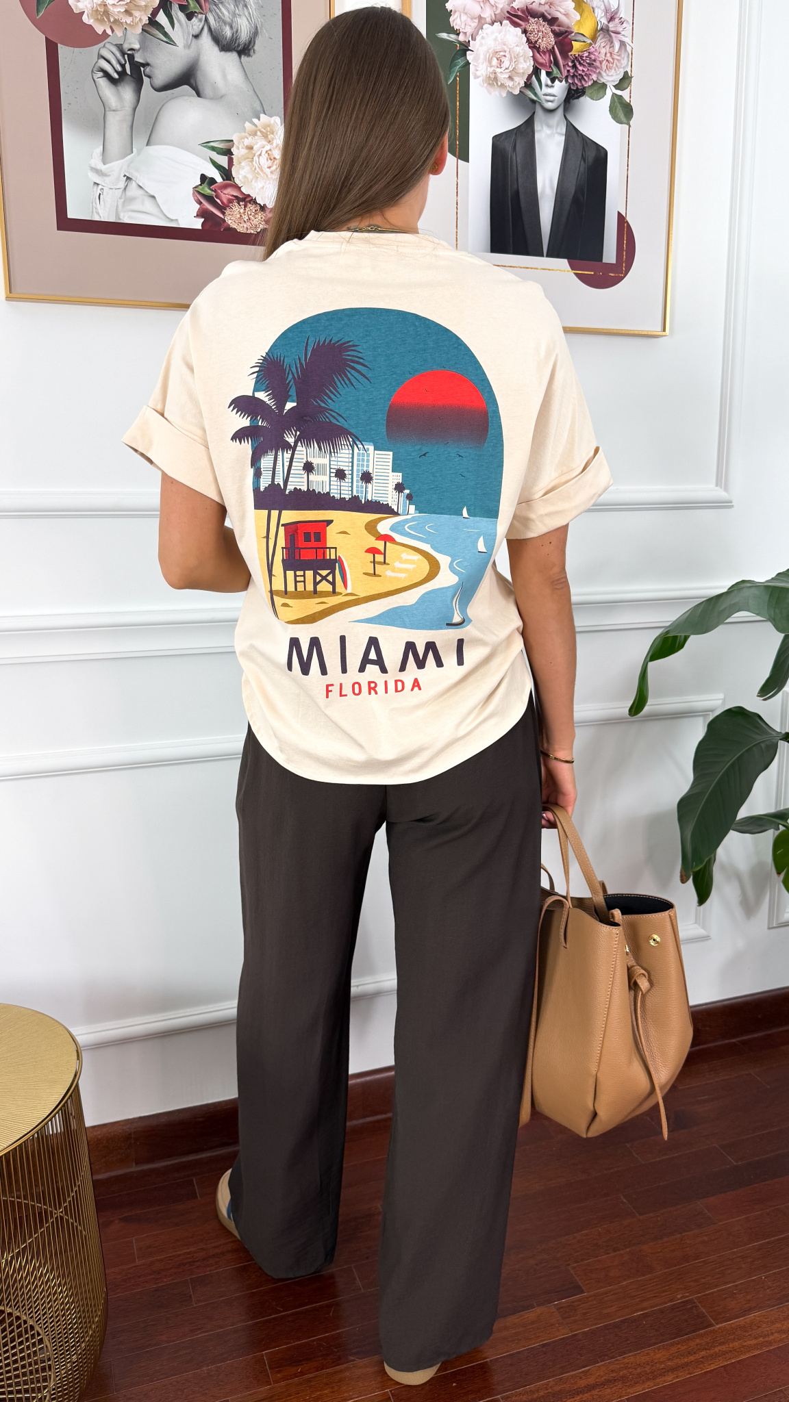 Bawełniany T-shirt Miami beżowy Bawełniany T-shirt Miami beżowy