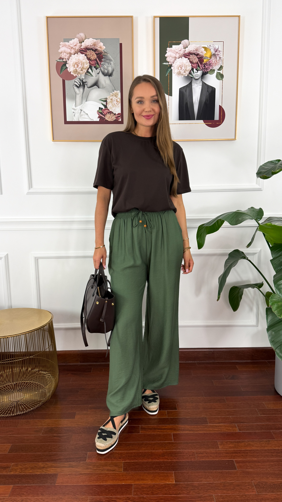 Rayonowe szerokie spodnie Larra khaki Rayonowe szerokie spodnie Larra khaki