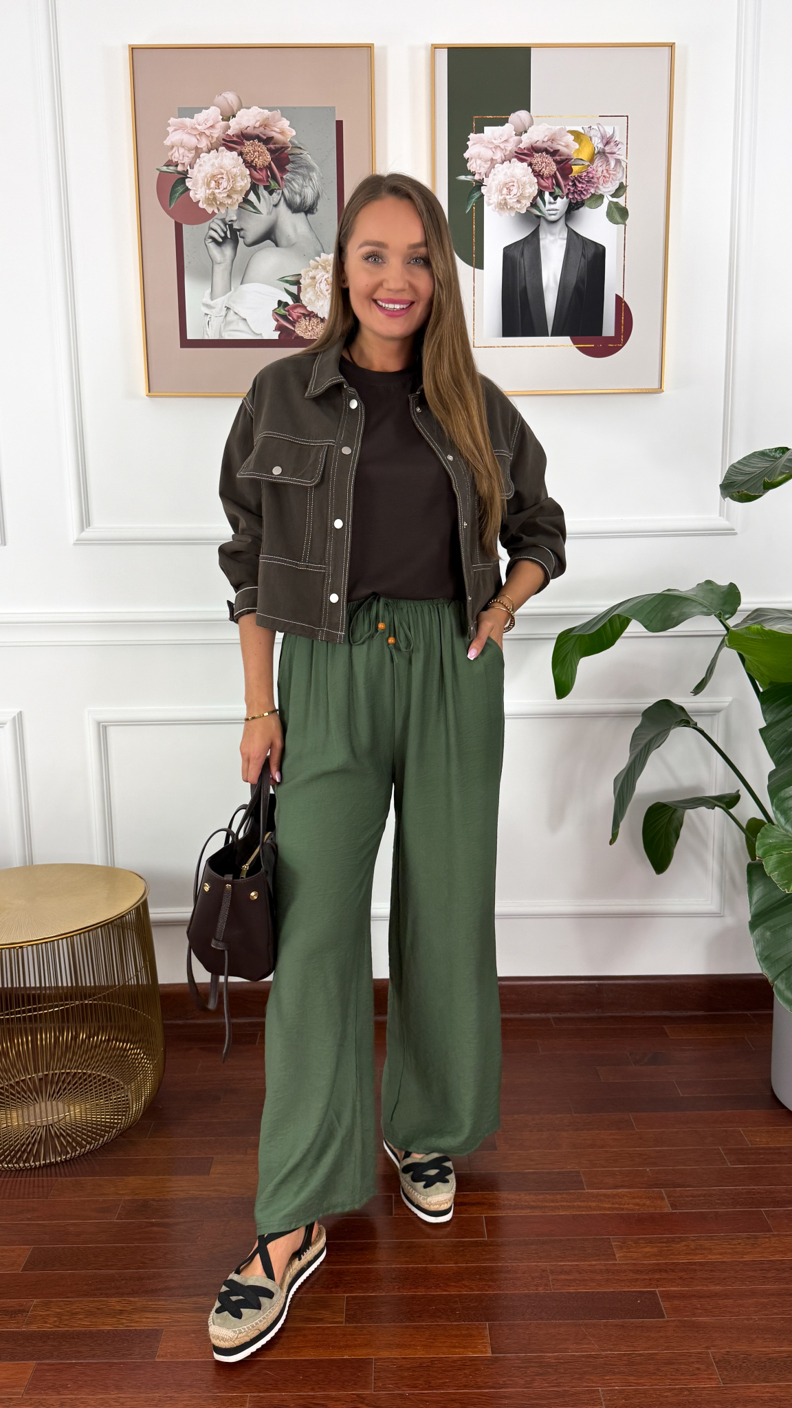 Rayonowe szerokie spodnie Larra khaki Rayonowe szerokie spodnie Larra khaki
