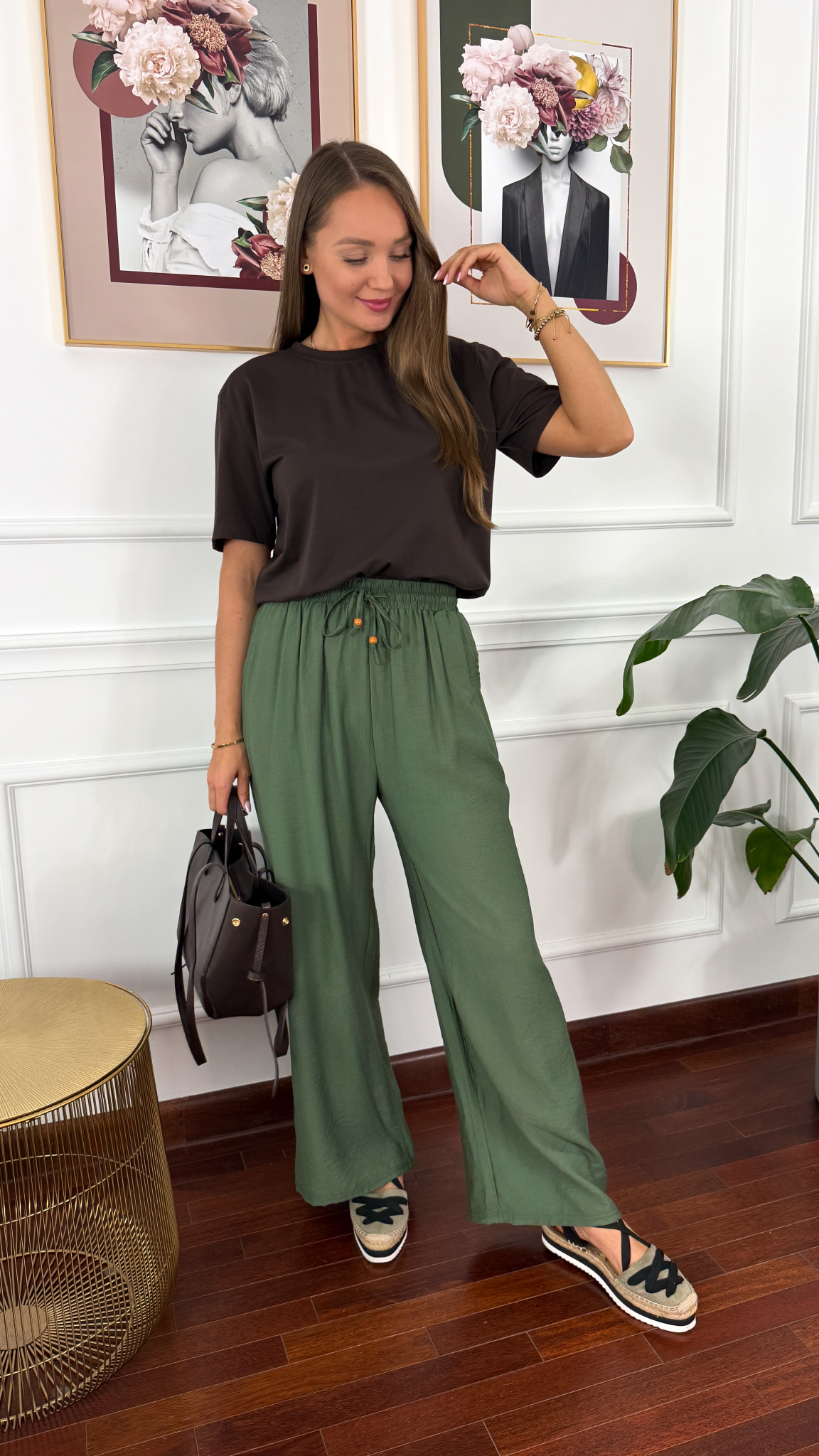 Rayonowe szerokie spodnie Larra khaki Rayonowe szerokie spodnie Larra khaki