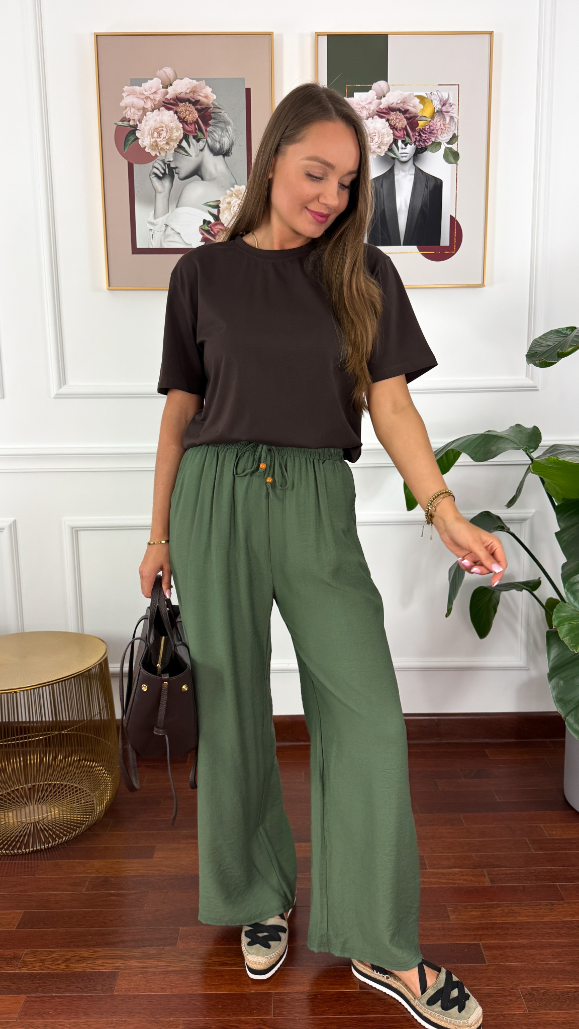 Rayonowe szerokie spodnie Larra khaki Rayonowe szerokie spodnie Larra khaki